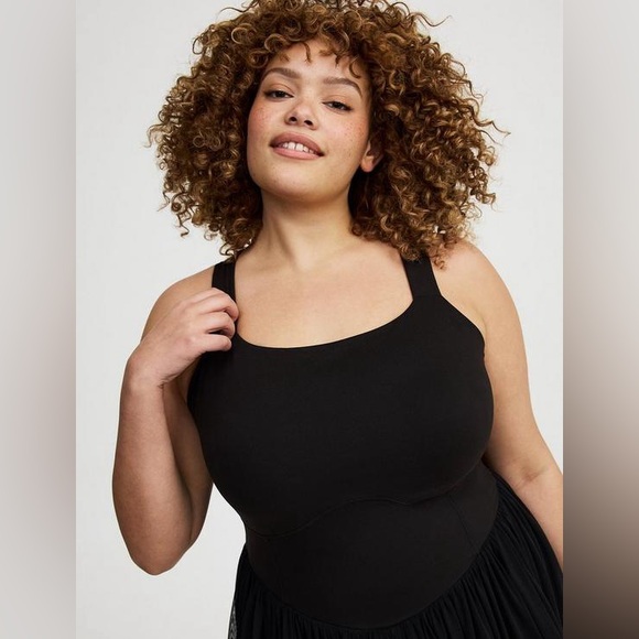 TORRID Plus Size 0X(12) Performance Core Mesh Ruffle 2fer Active Dress Black - Picture 6 of 10